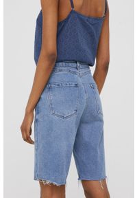 Answear Lab szorty jeansowe PREMIUM damskie gładkie high waist. Okazja: na co dzień. Stan: podwyższony. Kolor: niebieski. Materiał: jeans. Wzór: gładki. Styl: wakacyjny