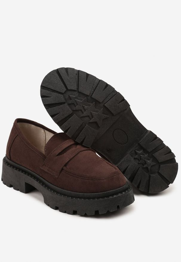 Born2be - Brązowe Casualowe Mokasyny Vices na Grubej Podeszwie Viara. Okazja: na co dzień. Kolor: brązowy. Materiał: jeans. Styl: casual
