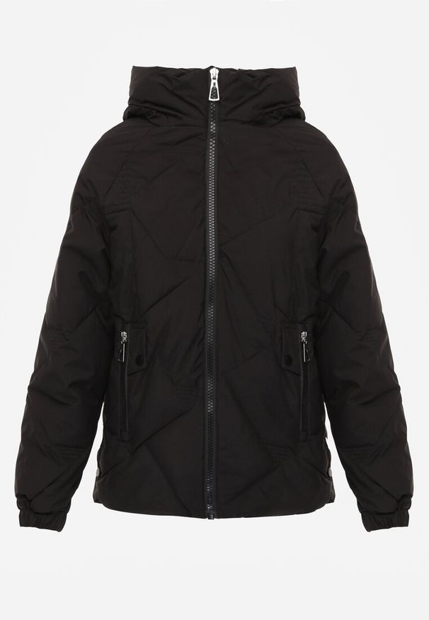 Renee - Czarna Kurtka z Kapturem Ozdobiona Pikowaniem Lilora. Okazja: na spacer, na co dzień. Typ kołnierza: kaptur. Kolor: czarny. Materiał: jeans. Wzór: aplikacja. Styl: casual, elegancki