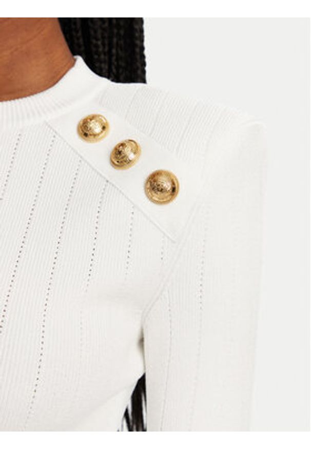 Balmain Sweter DF1KD001KB07 Biały Regular Fit. Kolor: biały. Materiał: wiskoza