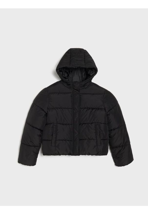 Sinsay - Pikowana kurtka z kapturem - czarny. Typ kołnierza: kaptur. Kolor: czarny