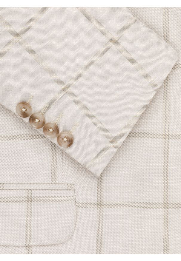 Pako Lorente - PAKO LORENTE – Beżowa marynarka męska w kratę Windowpane. Kolor: beżowy. Materiał: tkanina. Wzór: kratka. Styl: elegancki