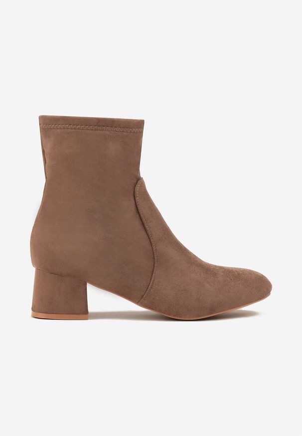 Renee - Brązowe Botki Vices na Słupku Ozdobione Przeszyciem Ariske. Okazja: na co dzień. Kolor: brązowy. Wzór: aplikacja. Obcas: na słupku. Styl: casual, elegancki