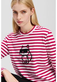 Karl Lagerfeld - KARL LAGERFELD Czerwono-biały damski lonsgleeve Ikon Print Stripe, Rozmiar XS. Kolor: czerwony. Materiał: materiał. Wzór: nadruk. Styl: elegancki