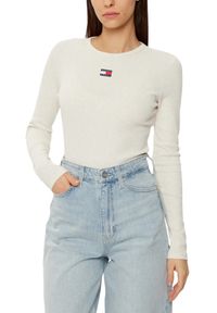 Tommy Jeans - TOMMY JEANS Beżowy damski longsleeve, Rozmiar S. Kolor: beżowy. Długość rękawa: długi rękaw #3