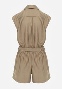 Born2be - Ciemnozielony Bawełniano-Lniany Kombinezon Casual w Stylu Safari z Paskiem w Klamrą Cecis. Okazja: na co dzień. Kolor: zielony. Materiał: len, bawełna. Długość: długie. Styl: casual #7