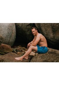 GUGGEN MOUNTAIN - Kąpielówki męskie z wzorem wysokiej jakości nadruk. Kolor: niebieski. Materiał: poliester. Wzór: nadruk. Styl: sportowy