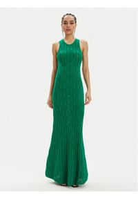 Karl Lagerfeld - KARL LAGERFELD Sukienka dzianinowa 241W1335 Zielony Slim Fit. Typ kołnierza: dekolt w karo. Kolor: zielony. Materiał: bawełna