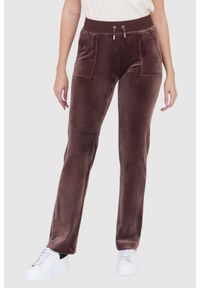 Juicy Couture - JUICY COUTURE Brązowe spodnie dresowe z weluru. Kolor: brązowy. Materiał: welur, dresówka