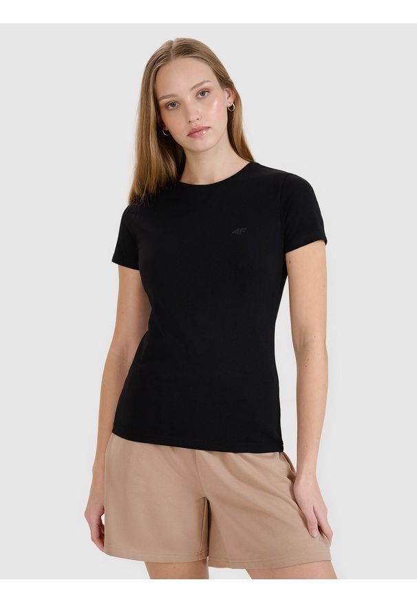4f - 4F T-shirt slim gładki damski (2-pack) - multikolor M. Okazja: na co dzień. Kolor: biały. Materiał: dzianina, bawełna, jersey. Długość rękawa: krótki rękaw. Długość: krótkie. Wzór: gładki. Styl: klasyczny, sportowy, casual