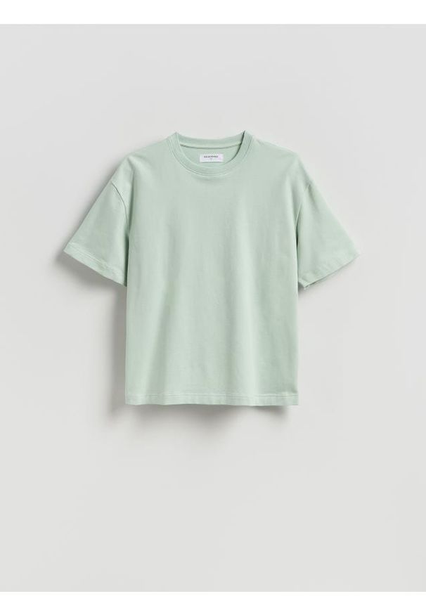 Reserved - Bawełniany t-shirt boxy - jasnozielony. Kolor: zielony. Materiał: bawełna