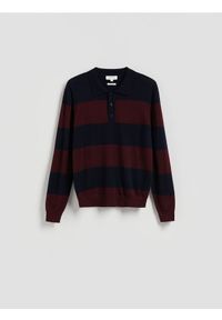 Reserved - Sweter polo z wełny merino - granatowy. Typ kołnierza: polo. Kolor: niebieski. Materiał: wełna #1