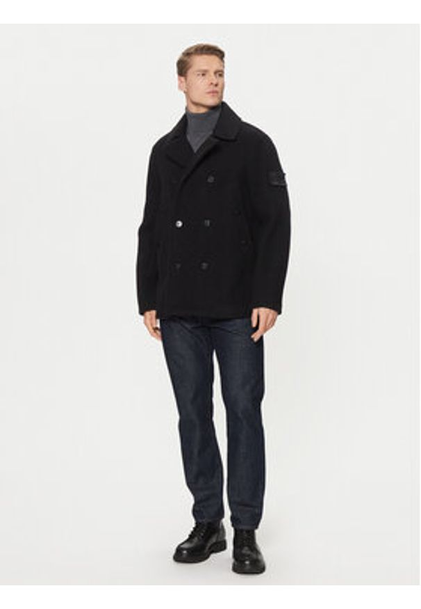 Stone Island Płaszcz wełniany 8115441F5 Czarny Regular Fit. Kolor: czarny. Materiał: wełna