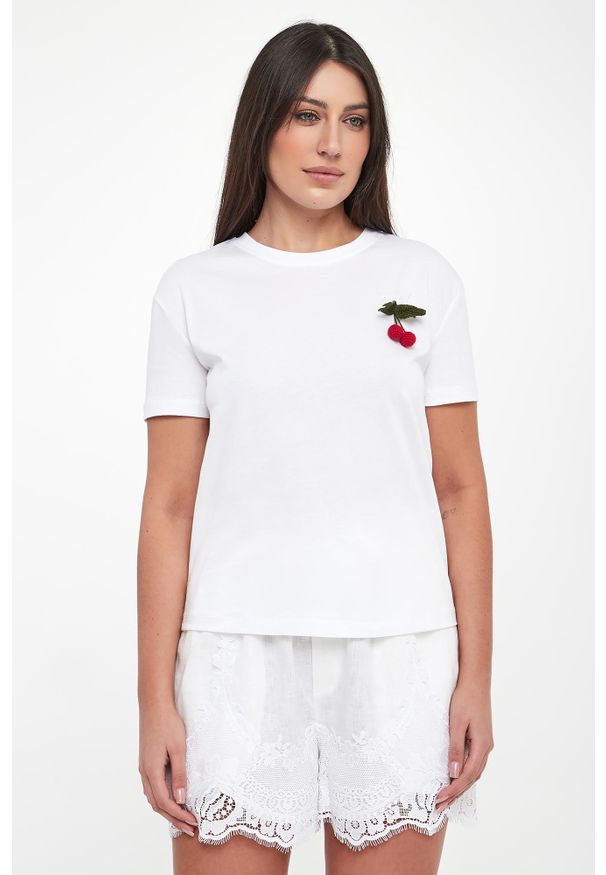 Twinset Milano - T-shirt damski z broszką TWINSET