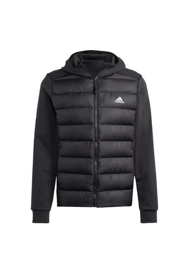 Adidas - Kurtka Essentials Hybrid Dow Hooded. Kolor: czarny. Materiał: poliester, materiał, puch. Sport: turystyka piesza
