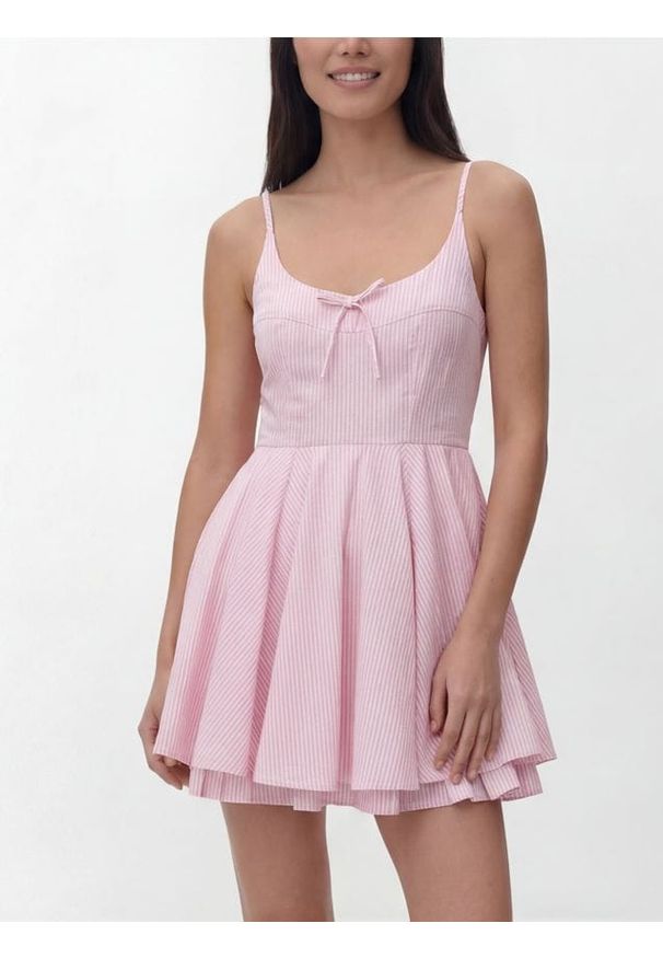 Reserved - Sukienka mini - różowy. Kolor: różowy. Materiał: bawełna. Długość: mini