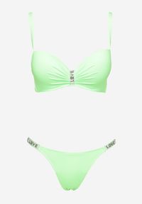 Born2be - Zielone Bikini z Usztywnianym Biustonoszem z Regulowanymi Ramiączkami Zdobione Cyrkoniami Sloella. Kolor: zielony. Długość: długie. Wzór: aplikacja