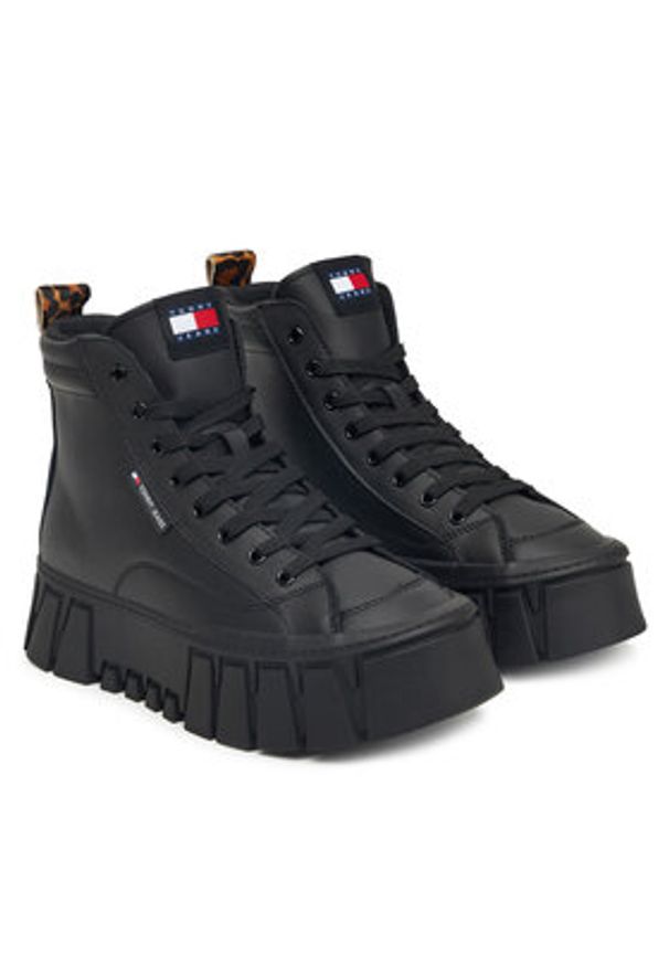 Tommy Jeans Sneakersy Tjw Vulc Flatform Leopard EN0EN02858 Czarny. Kolor: czarny. Materiał: skóra