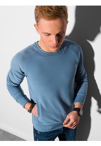 Ombre Clothing - Bluza męska bez kaptura B1156 - niebieska - XXL. Typ kołnierza: bez kaptura. Kolor: niebieski. Materiał: bawełna, dresówka, dzianina, jeans, poliester #3