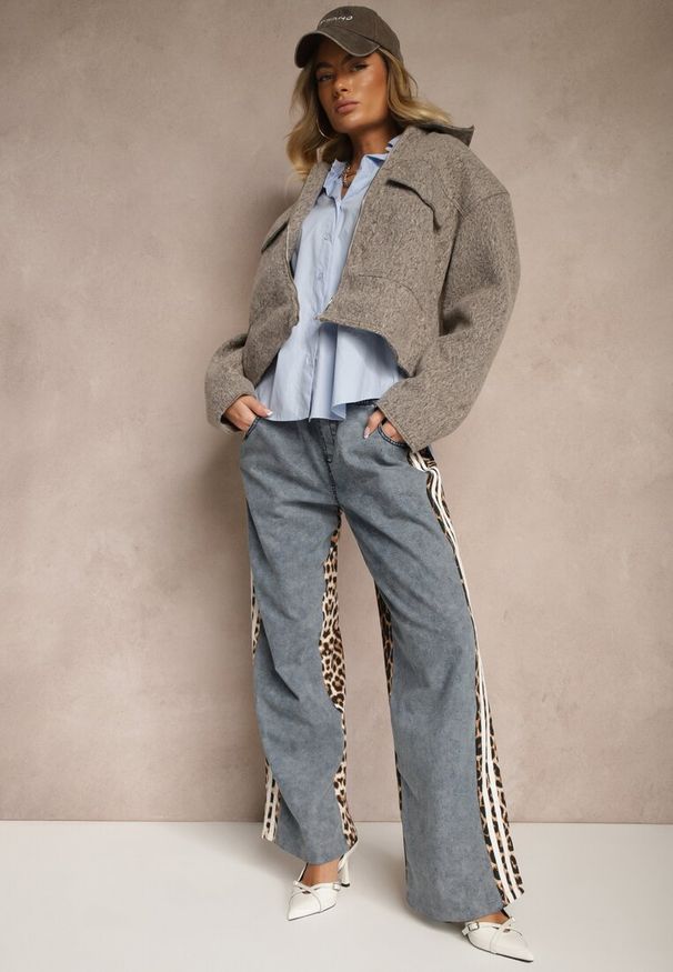 Renee - Brązowa Krótka Kurtka o Pudełkowym Kroju z Kołnierzykiem i Kieszeniami Nelilia. Okazja: na co dzień. Kolor: brązowy. Materiał: jeans. Długość: krótkie. Styl: sportowy, elegancki, casual