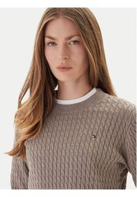 TOMMY HILFIGER - Tommy Hilfiger Sweter Fine WW0WW44993 Beżowy Regular Fit. Kolor: beżowy. Materiał: bawełna #3