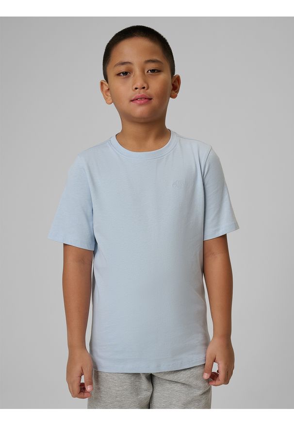 4f - 4F T-shirt regular gładki chłopięcy - niebieski 146 (10-11 lat). Okazja: na spacer, na co dzień, na uczelnię. Kolor: niebieski. Materiał: bawełna, jeans, materiał, dresówka. Wzór: gładki. Sezon: lato. Styl: casual, klasyczny