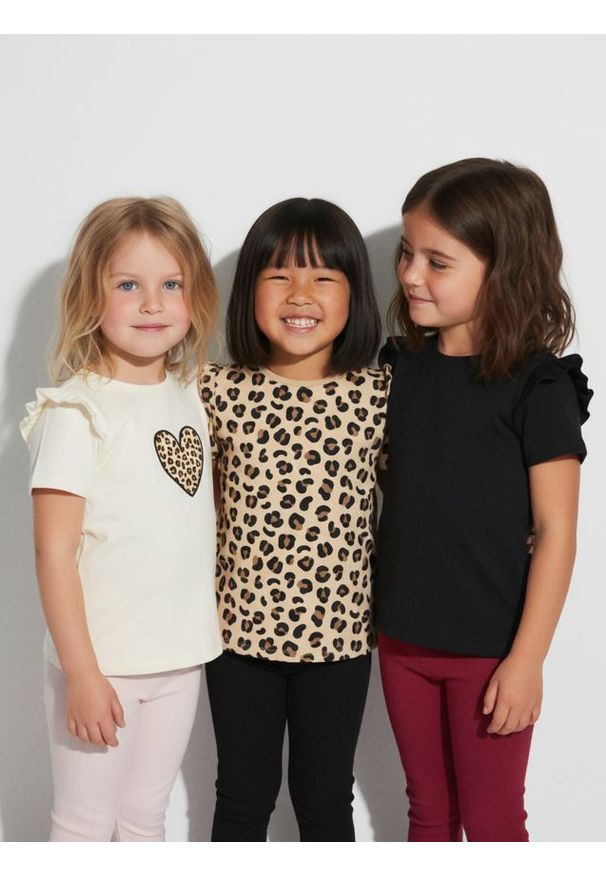 Sinsay - Bawełniana koszulka z falbanami 3 pack - wielobarwny. Materiał: bawełna