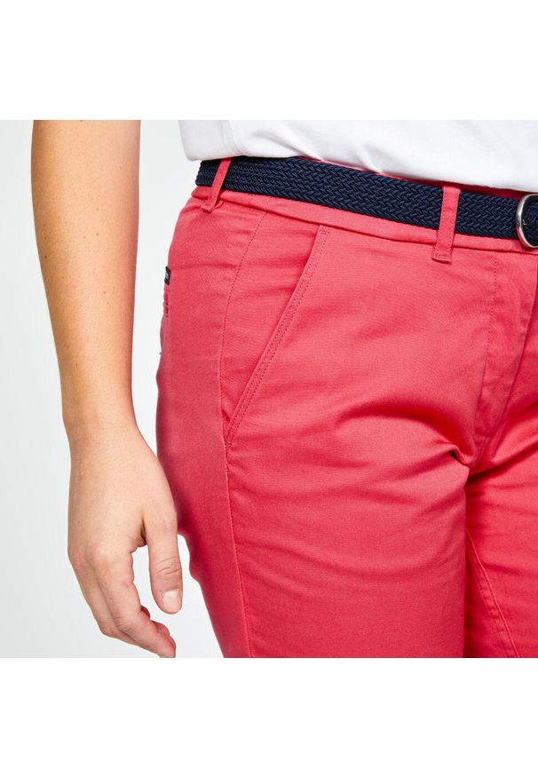 INESIS - Spodnie do golfa chino damskie Inesis MW500 bawełniane. Kolor: różowy. Materiał: elastan, bawełna, poliester, materiał. Sport: golf