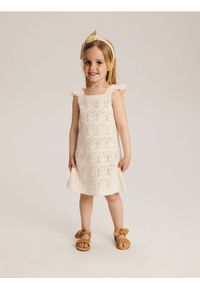 Reserved - Ażurowa sukienka - złamana biel. Materiał: bawełna, dzianina, wiskoza. Wzór: ażurowy