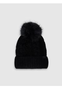 4f - 4F Czapka zimowa dziewczęca - czarna Uniwersalny. Kolor: czarny. Materiał: futro, polar. Sezon: zima. Styl: casual, klasyczny #1