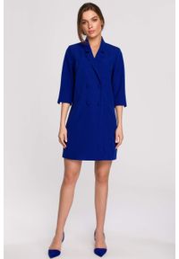 Stylove - Elegancka sukienka marynarkowa z paskiem chabrowa. Okazja: na co dzień. Kolor: zielony, niebieski. Materiał: wiskoza, elastan, poliester. Typ sukienki: proste. Styl: elegancki
