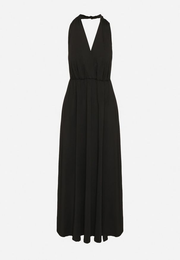 Born2be - Czarna Koktajlowa Sukienka Multiway z Wiskozą i Wiązaniem na Szyi Lilazza. Okazja: na imprezę. Typ kołnierza: dekolt w kształcie V. Kolor: czarny. Materiał: wiskoza. Typ sukienki: rozkloszowane. Styl: wizytowy