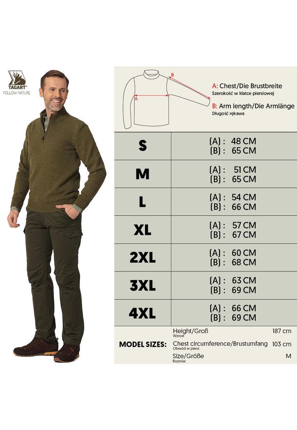 TAGART - Sweter myśliwski męski Tagart Valberg 2 ciepły i miękki. Kolor: zielony