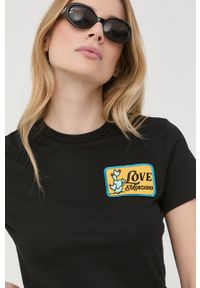 Love Moschino t-shirt bawełniany kolor czarny. Okazja: na co dzień. Kolor: czarny. Materiał: bawełna. Długość rękawa: krótki rękaw. Długość: krótkie. Styl: casual #5