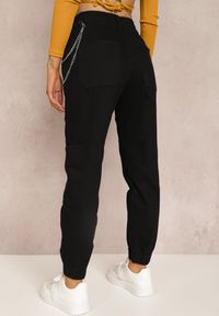 Renee - Czarne Spodnie Cargo Damiche. Kolor: czarny. Materiał: tkanina. Wzór: gładki, aplikacja #3