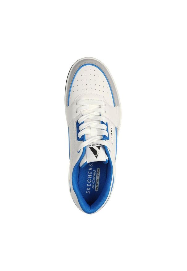 skechers - Męskie UNO COURT LOW-POST Sneakersy Biały/Niebieski. Kolor: biały, wielokolorowy, niebieski. Materiał: guma, materiał, skóra, poliester. Szerokość cholewki: normalna