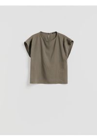 Reserved - Bluzka z modalem - oliwkowy. Kolor: oliwkowy. Materiał: tkanina
