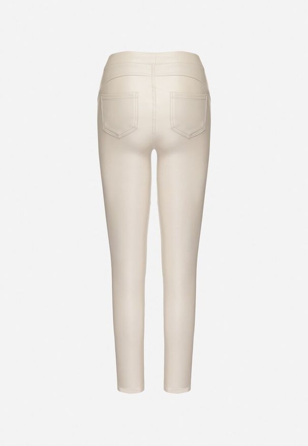 Born2be - Ciemnobeżowe Legginsy z Ekoskóry z Wysokim Stanem i Imitacją Kieszeni Merievia. Okazja: na co dzień. Stan: podwyższony. Kolor: beżowy. Sezon: zima. Styl: klasyczny, casual, elegancki