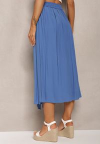 Renee - Niebieska Rozkloszowana Spódnica Maxi z Gumką w Talii i Kieszeniami Kendrani. Okazja: na co dzień, na imprezę. Kolor: niebieski. Styl: elegancki, casual