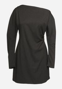 Born2be - Ciemnoszara Asymetryczna Sukienka z Wiskozą z Dekoltem w Łódkę i Marszczeniem przy Talii Sofilda. Okazja: na co dzień. Typ kołnierza: dekolt w łódkę. Kolor: szary. Materiał: wiskoza. Długość rękawa: długi rękaw. Typ sukienki: asymetryczne. Styl: casual, klasyczny, wizytowy #6