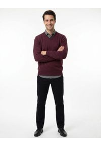 Męski, Bawełniany Sweter w Serek (V-neck) - Adriano Guinari - Bordo, Melanż. Okazja: na co dzień, na spotkanie biznesowe, do pracy. Typ kołnierza: dekolt w serek. Kolor: czerwony. Materiał: bawełna. Wzór: melanż. Styl: casual, biznesowy, elegancki, klasyczny #4