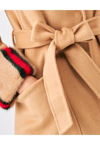 CASTELLANI - Wełniany płaszcz z futrem. Kolor: brązowy. Materiał: futro, wełna. Długość rękawa: długi rękaw. Długość: długie