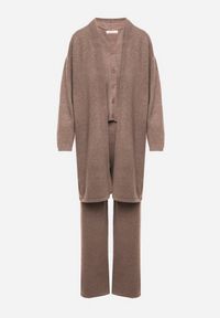 Born2be - Brązowy Komplet z Dzianiny z Wełną Spodnie Kardigan i Kamizelka na Guziki Meviseffa. Kolor: brązowy. Materiał: dzianina, wełna #3