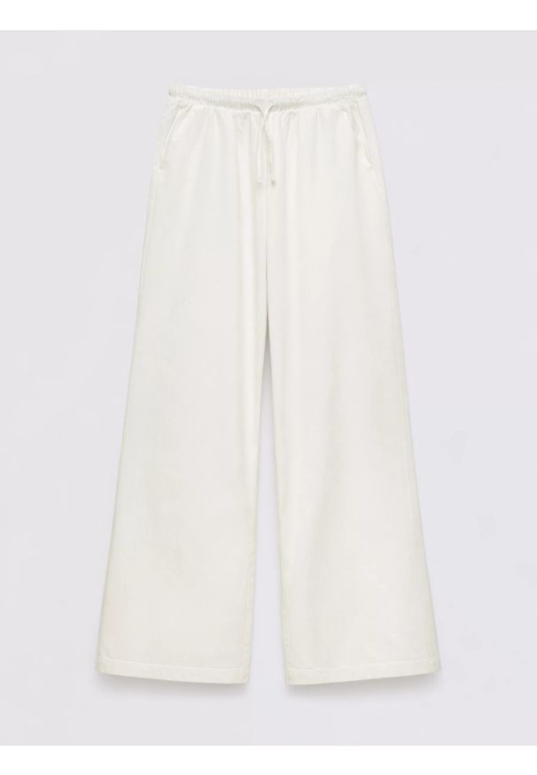 Big-Star - Spodnie dziewczęce wide białe Polena 100. Okazja: na spacer. Kolor: biały. Materiał: bawełna. Wzór: kolorowy. Styl: wakacyjny