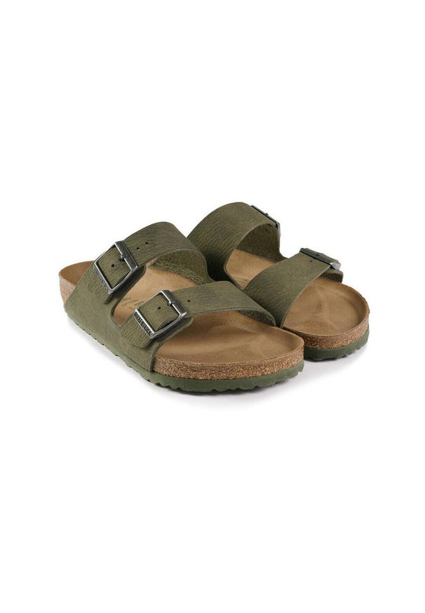 Klapki męskie Birkenstock Arizona Desert Dust Thyme Syn Vegan. Zapięcie: klamry. Kolor: zielony. Materiał: materiał, syntetyk. Szerokość cholewki: normalna. Sport: turystyka piesza