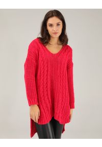 Unisono - LUŹNY SWETER Z WEŁNĄ 8-B61 FUXIA. Materiał: wełna