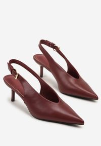 Renee - Bordowe Czółenka Typu Slingback na Szpilce Latinea. Okazja: na co dzień. Zapięcie: pasek. Kolor: czerwony. Materiał: jeans. Obcas: na szpilce. Styl: klasyczny, casual, elegancki #6