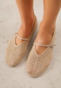 Renee - Ciemnobeżowe Balerinki VICES w Stylu Mary Jane z Plecioną Cholewką Tawney. Kolor: beżowy. Szerokość cholewki: normalna. Sezon: lato. Styl: boho, klasyczny #8