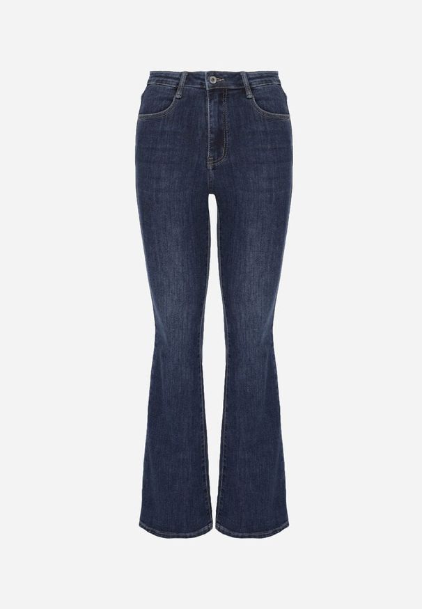 Renee - Granatowe Jeansy Dzwony z Regularnym Stanem Briris. Okazja: na co dzień, na spotkanie biznesowe, do pracy. Stan: podwyższony. Kolekcja: dla wysokich. Kolor: niebieski. Sezon: lato. Styl: casual, elegancki, biznesowy