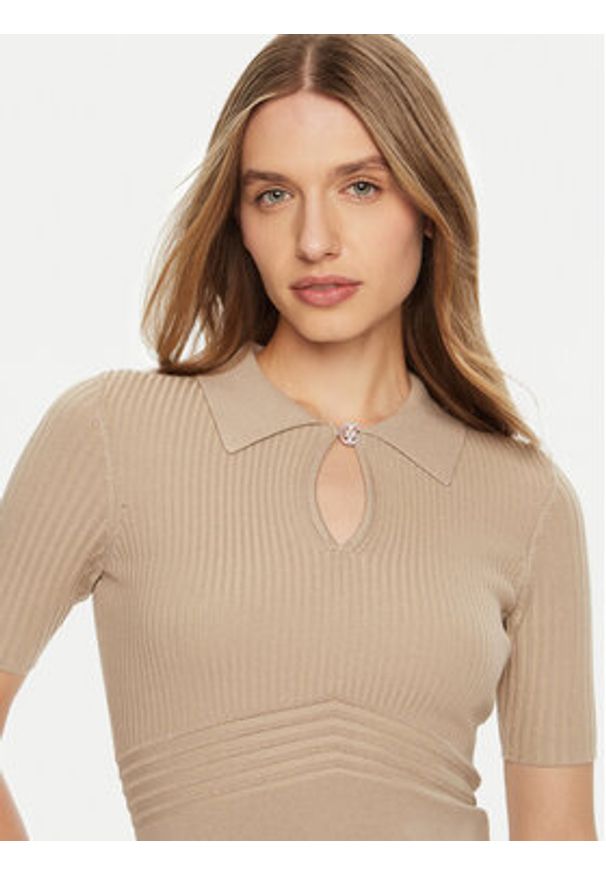 Guess Sweter W5RR10 Z2Y72 Beżowy Regular Fit. Kolor: beżowy. Materiał: wiskoza